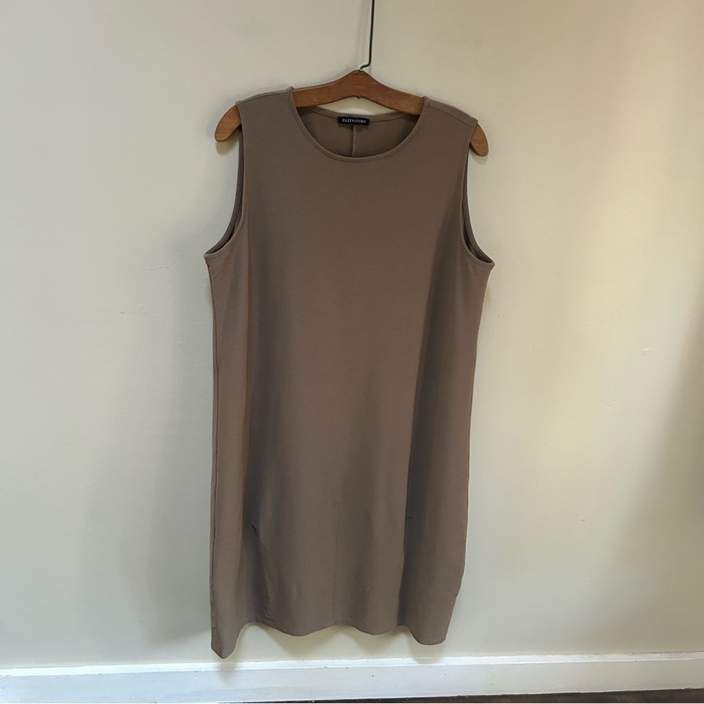 Eileen Fisher~Stretch Crepe Lantern Hem Knee Length Tank Dress size Medium/Large